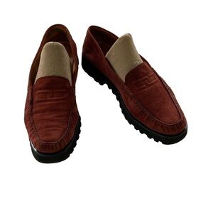 Susan van der Linde Rust Colored Suede Chunky Heeled Loafers